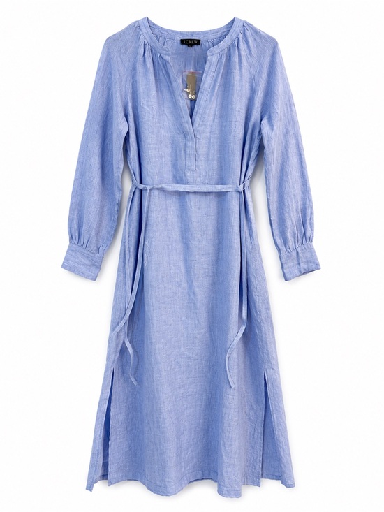 J. Crew Dresses & Skirts - J. Crew Light Blue Linen V-Neck Tie-Waist Midi Dress